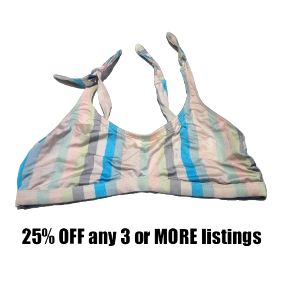 Striped Bikini Top Size 1X Swimwear Swimsuit Beach Pool Vintage Pastel Cruise